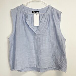DKNY Jeans Blouse Womens Size XL Blue Sleeveless Cotton Gauze Top NWT NEW